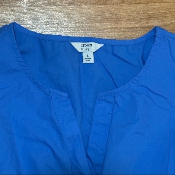 Crown & Ivy Blue Tiered Maxi Dress Women's Large V-Neck Puff Sleeve Pockets - Picture 6 of 11